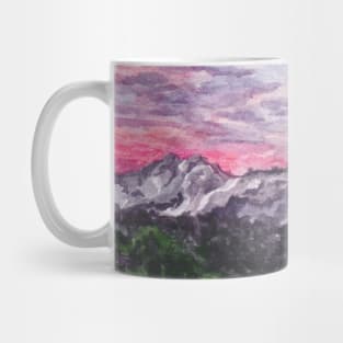 Purple Skies with Mountains and Fields Watercolour Landscape Painting Mug